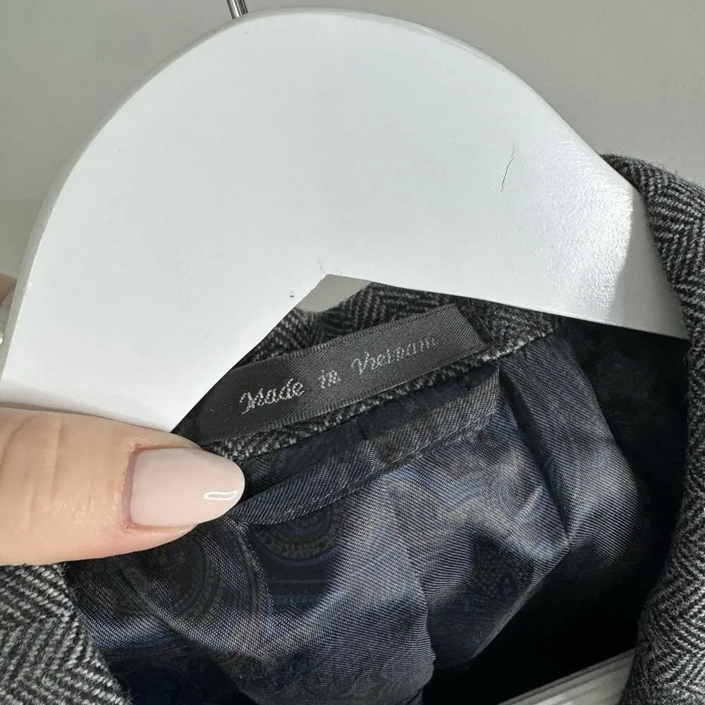 Lauren Ralph Lauren‎ Herringbone Blazer Mens 46R Wool Cashmere Gray Old Money